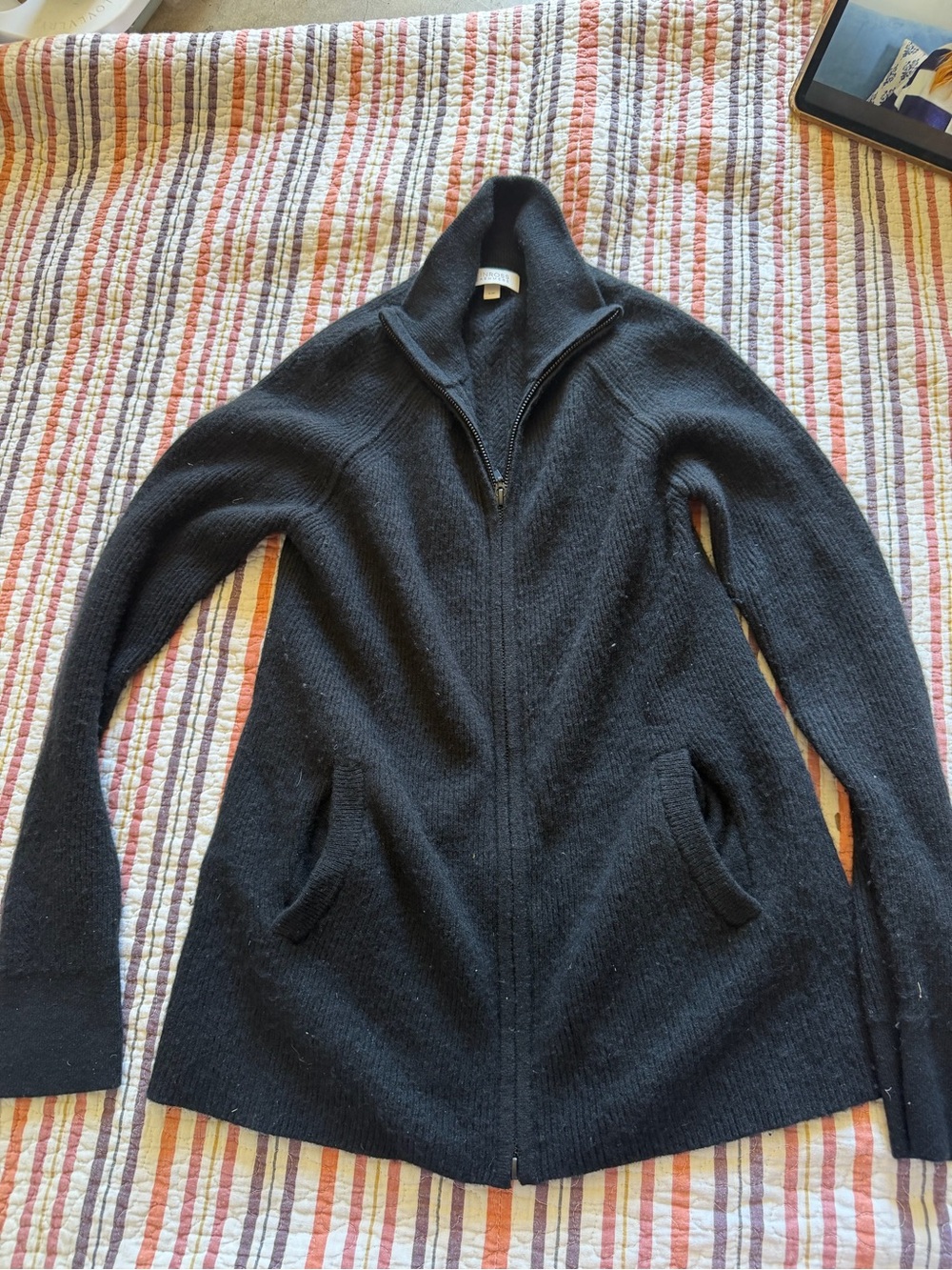 Kinross Cashmere Black Full-Zip Women's Sweater Jacket